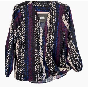 Marc New York‎ Andrew Marc Faux Wrap Multicolor Long Sleeves Top Small